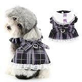 RANPHY 犬服 春夏 小型犬 可愛いロリータワンピース チェック柄 お姫様風蝶結び プリンセスドレス女の子洋服 ハーネスドレス コスプレ衣装ヨーキーチワワ服リードリングキ猫用服ドッグウェア記念撮影,パープル,M