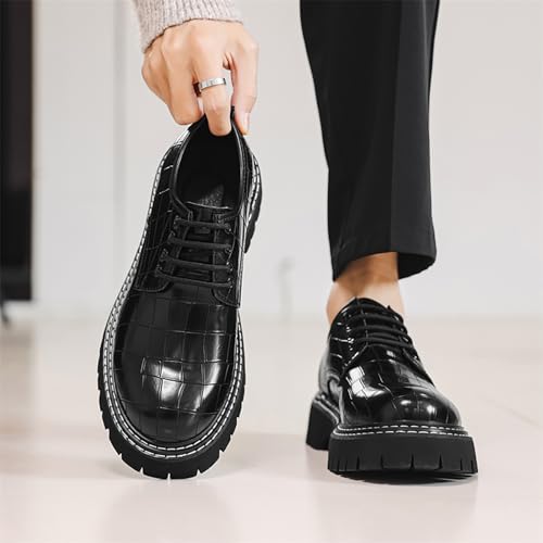Men's PU Leather Platform Chunky Lace-Up Loafers Classic Round Toe Lug Sole Business Casual Formal Work Shoes4