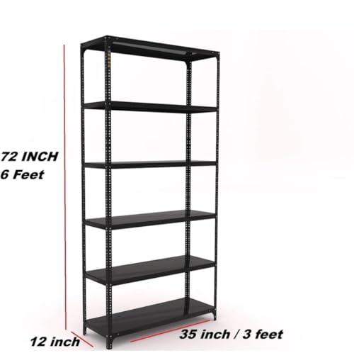Image of Heavy Duty Metal Storage Rack | Multipurpose Steel Shelving Unit for Home, Kitchen, Pantry, Garage, Office & Store Room | Powder Coated Rust Resistant Organizer Rack bin stoarge | Black