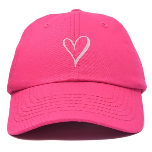 DALIX Hand Drawn Heart Hat Womens Embroidered Baseball Cap Hot Pink