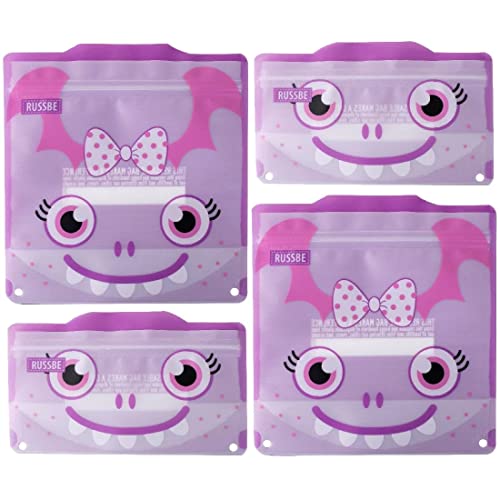 RUSSBE 18730 Monster - Bolsas reutilizables para bocadillos y bocadillos (4 unidades), plástico, color morado Cover