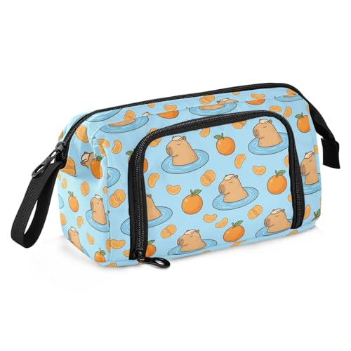Image of Capybara Fruits Blue Print Pencil Case Pouch Big Capacity Pencil Bag Box Organizer Pen Case with Compartmens Stationery Organizer for Girls Boys Women School College Office