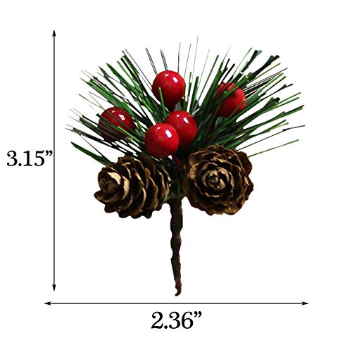 Acronde 20Pcs Artificial Pine Picks Christmas Simulation Pine Needle Small Berries Pinecones For Flower Arrangements Wreaths Wedding Garden Xmas Tree Decorations (Red) #TOP5