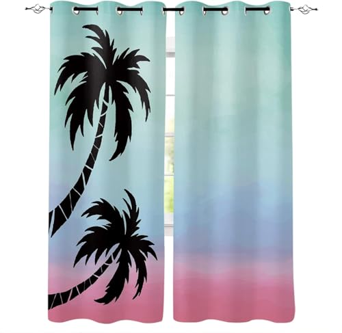 Aozhiswe Cortinas Salon árbol de Coco, Cortinas Dormitorio Plantas Tropicales, Cortinas Opacas Habitacion Modernas 3D Cortina Decoracion para Ventanas, Termicas Aislantes 75x166 cm 2 Piezas a.1422