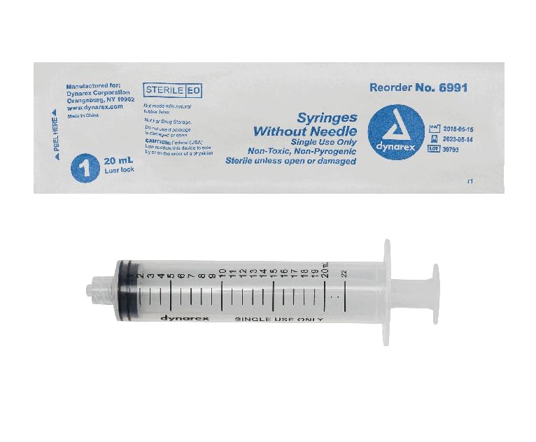 AmeriCan Goods Plastic 20cc/ml Steril Syringes Luer Lock 50/pk Tip Oral Use Medical / Dental Syringes Packed Individually, Latex Free (No Needle), Clear
