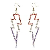 Lightning Bolt Earrings, 80s Earrings for Women, Glitter Rhinestone Lightning Bolt Dangle Earrings for 80's Outfit Party Accessories Halloween Gifts (Flag Color)