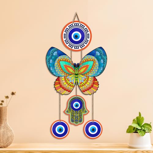 Image of Artvibes Mandala Butterfly Evil Eye Wall Hanging for Home Entrance | Lucky Charm MDF Wall Decor | Decorative Art for Living Room | Bedroom | Office & Main Door | Gift Item (WH 8586N)
