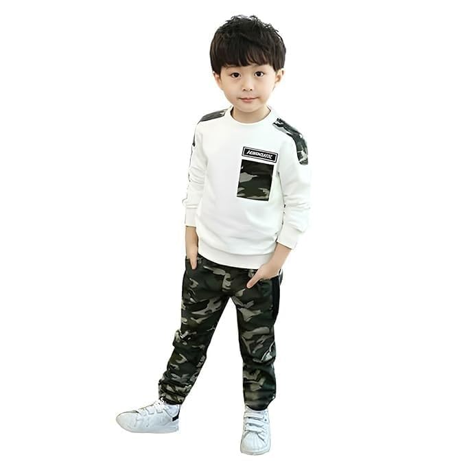 Boys Camo Print Tracksuit Set, Long Sleeve Top and Jogger Pants | 2-Piece Set, Camouflage Pattern, Casual Sportswear, Chest Pocket Detail, Kids Clothing-image-2