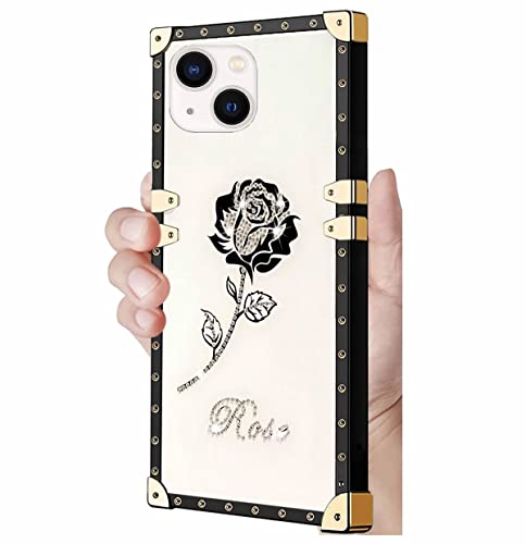 TTVV Glitzer Hülle für iPhone 14 Plus,Diamant Bling Rose Blume Handyhülle Square Case für Mädchen Verstärkte Ecken Outdoor Stoßfest Schützhülle Cover