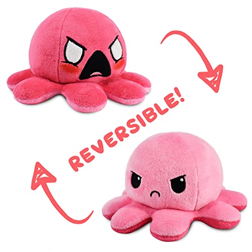 Image of TeeTurtle Reversible Octopus Plushie 4-Inch Angry Light Pink + Furious Pink Two-Sided Flip Plush Toy with Embroidered Details - Cute Mini Collectible Plush for Kids, Teens, and Adults