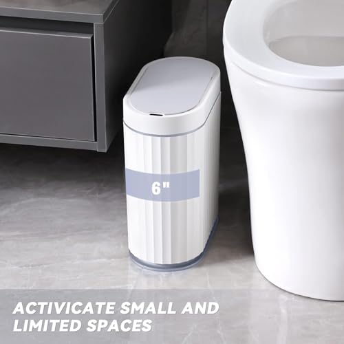 Image of jinligogo ELPHECO Touchless Trash Can with Lid, 2 Gallon / 7.5 Liter Small Automatic Motion Sensor Garbage Bin, Slim Rectangular Plastic Wastebasket for Bathroom, Bedroom, Kitchen, Office (Grey)