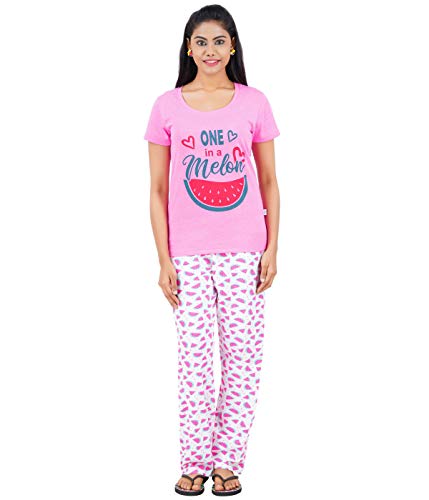 Image of Pride Apparel Womens Night Dress Cotton T-Shirt and Printed Pyjama Set