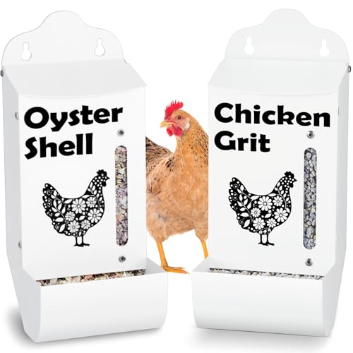 CluckRoots Oyster Shell and Grit Feeder for Chickens, Spill‑Proof Weather-Resistant Design, Sturdy Galvanized Holder for Crushed Oyster Shells and Poultry Grit Supplement, Backyard Chicken Lover Gifts