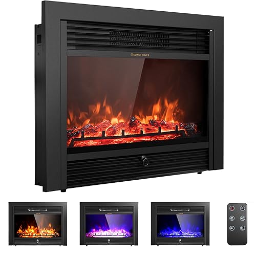 Amazon.com: Giantex 28.5 Electric Fireplace Insert, Wall Recessed/Mounted,  Freestanding Fireplace with Remote Control, 3 Color Adjustable Flames, 2  Modes Heat, 8 H Timer, 5 Brightness Settings, 750/1500W Heater : Home u0026  Kitchen