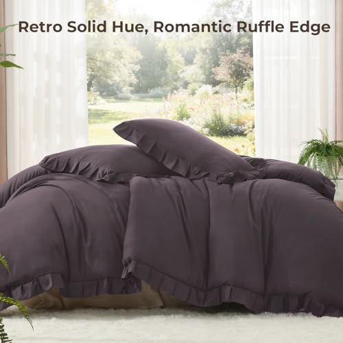 Image of Litanika Ruffle Full Comforter Sets, 3 Pieces Purple Farmhouse Aesthetic Bedding Comforter Sets for Girls Women Kids, All Season Soft Lightweight Fluffy Bedding Set(79x90In Comforter, 2 Pillowcases)