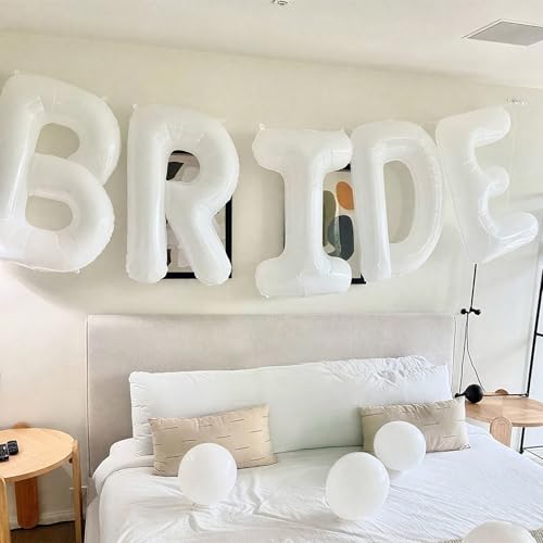 Image of 40 Inch White BRIDE Balloons Bachelorette Bridal Shower Large White Bride Letter Foil Aluminum Balloons Banner for Bride To Be Bachelorette Wedding Engagement Baby Shower Party Decorations