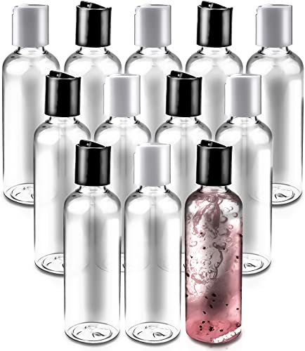 Vmiapxo 12 Pack 100 ml/4 oz Clear Empty Squeeze Bottles with Disc Cap, Plastic Travel Containers, Refillable Cosmetic Bottles for Shampoo, Toner, Lotion, Cream and More(Black and White)