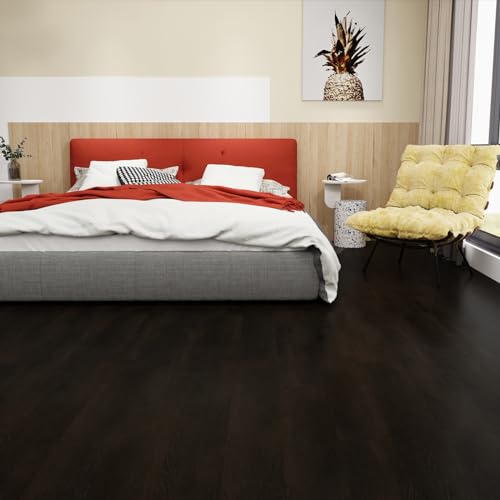 𝗙𝗟𝗢𝗥𝗘𝗫𝗣 Vinyl Flooring - Lino Flooring with Dark Poplar Wood Effect,Peel & Stick Floor Tiles Self Adhesive Flooring,15X90cm 2.0mm 18pcs Waterproof for Kitchen Living Room (2.51m²,Dark Poplar)