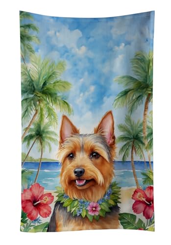 Caroline's Treasures Australian Terrier Luau Kitchen Towel Dish Cloths Guest Hand Towel Decorative Bathroom Towel for Face,Tea, Dishcloth, Kitchen and Bath