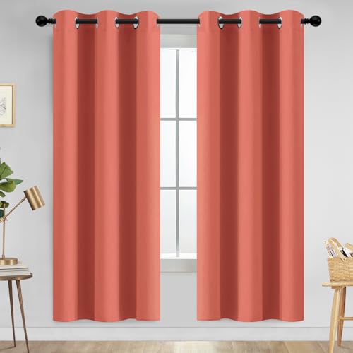 Yakamok Thermal Curtains Blackout Curtain Panels, Room Darkening Solid Grommet Top Window Drapes for Dedroom, 42x72 inch, Coral Orange, 2 Panels