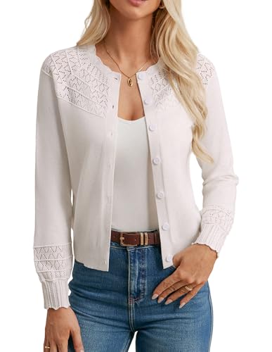 GRACE KARIN Women's Cropped Cardigan Lightweight 2025 Long Sleeve Button Down Crochet Knit Sweater Tops