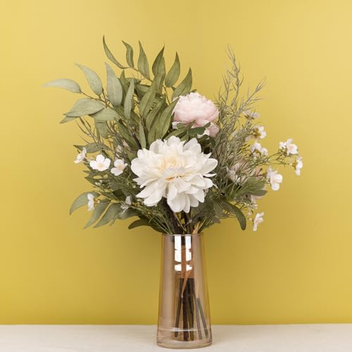 Artificial Fake Rose Flowers Plants Silk Flower Arrangements Wedding Bouquets Decorations with Plastic Leaves Stems Floral Table Centerpieces for Home Kitchen Garden Party Decor (P image 1