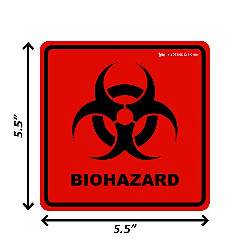 Image of Biohazard Stickers- 5.5 inch x 5.5 inch Biohazard Labels (Pack of 10) - UV Coated Label- Biohazard Warning Sign for Labs, Hospitals and Industrial Use Universal Biohazard Symbol by Ignixia (10)
