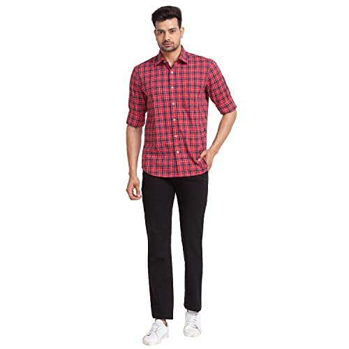 Image of Colorplus Red Checks Tailored Fit Casual Shirts for Men