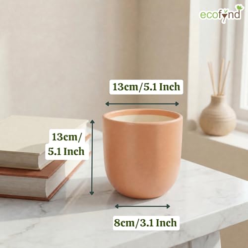Image of ecofynd 5 Inch Ceramic Plant Pots with Drainage Hole, Modern Decorative Clay Flower Pots for Indoor Plants, Home Garden Decor for Living Room, Bedroom & Interior Spaces (CPOT041-PEH)