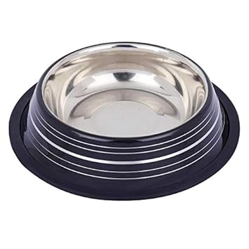 Naaz Anti Skid Dog Bowl Silver Stripes Bowl for Feeding Dogs Cats and Pets (Black) 1500ml Extra Large