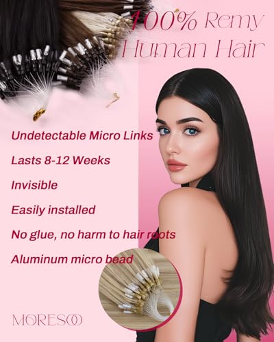 Image of Moresoo Micro Link Hair Extensions Human Hair, Dark Ash Blonde Highlight