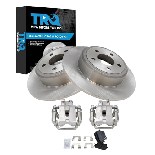 Image of TRQ Rear Brake Pad and Rotor Set Semi Metallic Solid Rotors Calipers