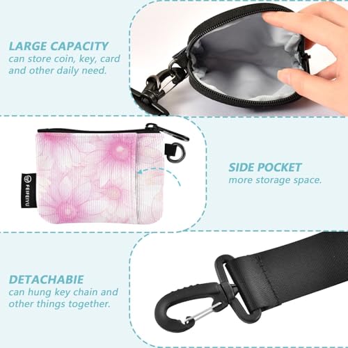 Cartoon Coneflower Peach Women's Wallets Card Cases Small Detachable Card Wallet Money Organizer with Wristlet Strap for Work Travel 2 Packs3