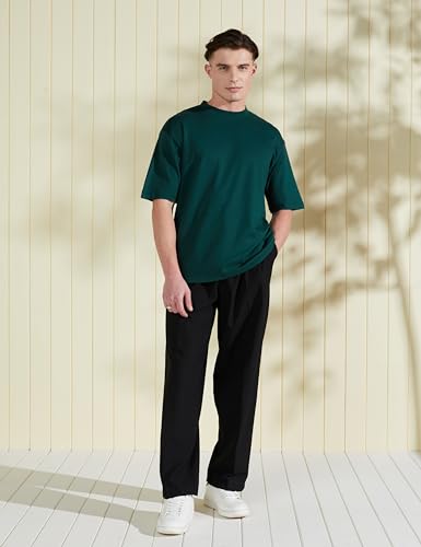 Image of Amazon Brand - Symbol Men Solid Cotton Oversized Round Neck Tshirt | Half Sleeve | Plain (Available in Plus Size)