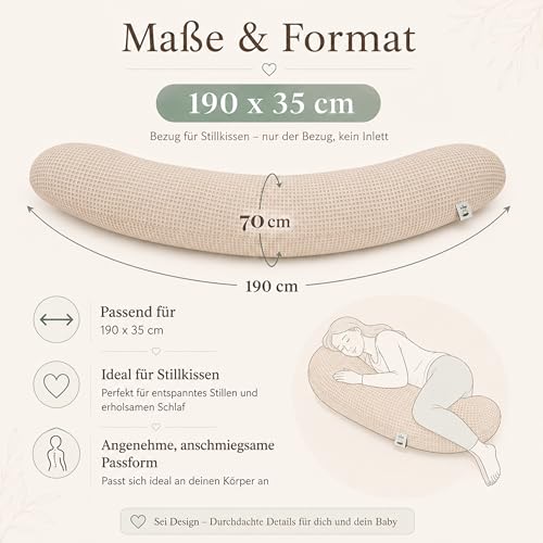sei Design Stillkissenbezug 100% Baumwolle passend für Stillkissen XXL. Bezug für Schwangerschaftskissen. Seitenschläferkissen 190 x 35 cm… – Ansicht 6