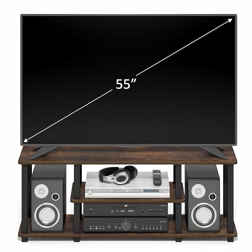 Image of Furinno Turn-S-Tube 3-Tier Toolless Assembly TV Stand, Amber Pine | for TV up to 50 Inch, No Tool Rectangular Entertainment Center, TV Console, for Living Room, Bedroom