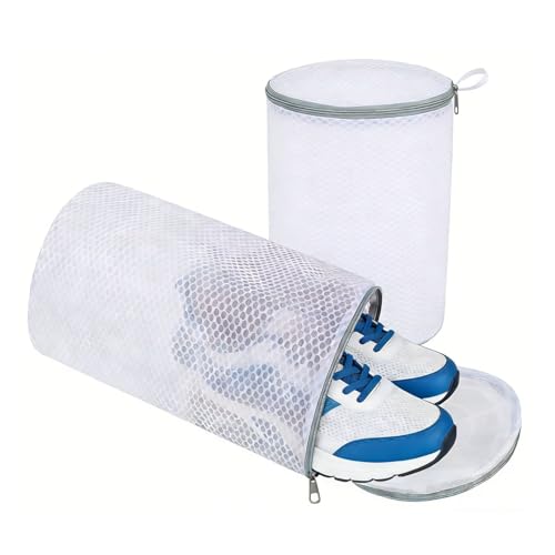 Image of 2 Pack Shoe Washing Machine Bags, Honeycomb Mesh Laundry Bag, Reusable Shoe Washing Bags with Grey Zipper for Sneakers, Slippers, Running Shoes, Sock (2)
