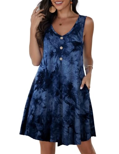 Image of JollieLovin Women Plus Size Summer Sundress Tank Sleeveless V Neck Beach Swing Dress Swimsuit Cover ups(L-5X)