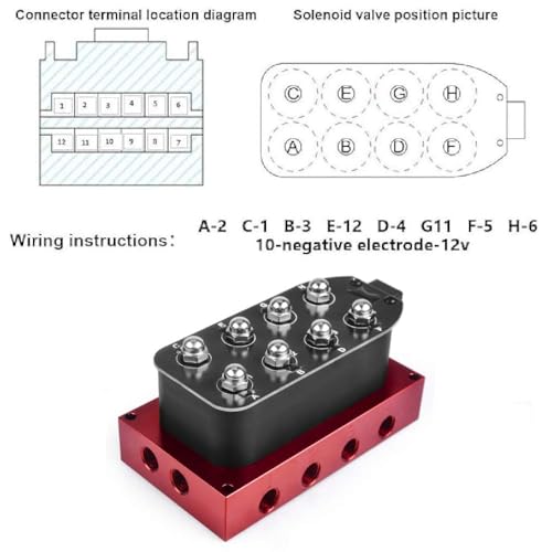 ZHSYMX 12V Solenoid 8-Valve Air Ride Suspension manifold valve Red with Control Panel Ship Type Switch, equipped with Five White display air pressure gauge(8-Valver+Controller+5 white pressure gauge) by ZHSYMX - Used condition - Image 6