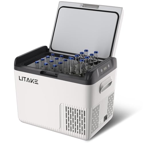 Litake 【2025最新】車載冷蔵庫 18L ポータブル冷蔵庫 急速冷凍 -20℃〜20℃ 45W省エネ 静音 3WAY電源対応 DC12V/24V AC100V 車載冷蔵冷凍庫 車載家庭両用 トラック 車中泊 キャンプ アウトドア 現場 グレー G1