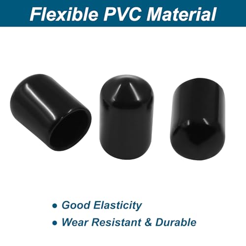 Image of 60 Pcs 8mm (5 /16 inch) Rubber End Caps Bolt Screw Protector, Black | PVC Flexible Impact Absorbing, Prevents Scuffs Dust Rust, Fits 8-8.5mm Round Tube Threads, Indoor Outdoor Use