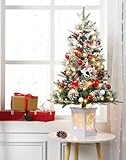 3FT Prelit Premium Snow Flocked Artificial Christmas Tree with Warm White LED, Mini Prelit Xmas Pine Tree for Christmas Decoration,Yard,Home,Office,Outdoor,Indoor,8 Mode Snowflake White Base- 1PC