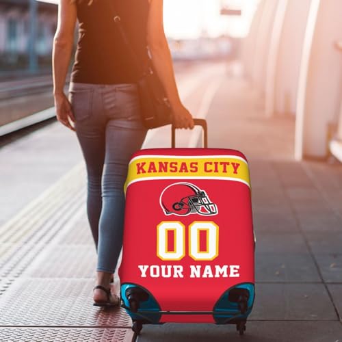 Image of Custom Kansas City Luggage Cover Personalized Football Style Suitcase Cover with Name Number Customized Washable Elastic Sports Travel Suitcase Protector for Business Vacation Gifts