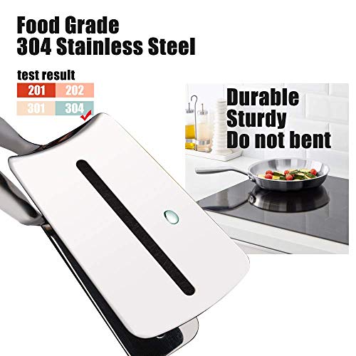 12 Inch Long Stainless Steel Cooking Tong, Slotted Double Spatula for Holding & Flipping Steak, Fish, Bread, Pizza & Pies