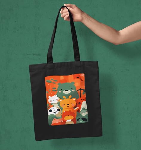 Image of ZORI Black Tote Bag With Pocket Printed Designed Canvas Tote Bags For Women large capacity,Tote bag For Shopping, College, Travel, More Canvas Handbag For Unisex Bag