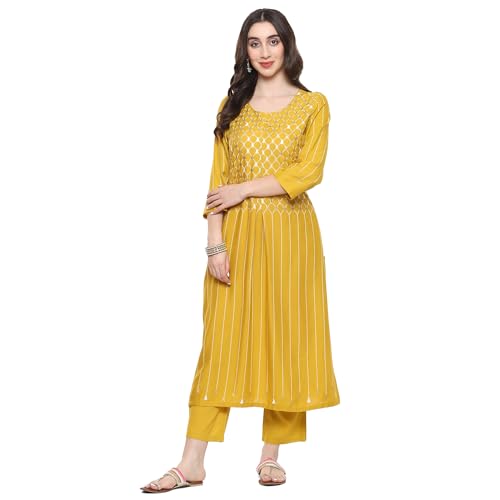 Image of BIBA Women Rayon Flex Straight Printed Suit Set