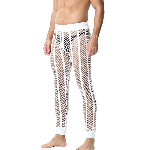 Men's Sexy Mesh See Through Long Lounge Pants Fishnet Hollow Out Drawstring Loose Pajamas Bottoms Underpants4
