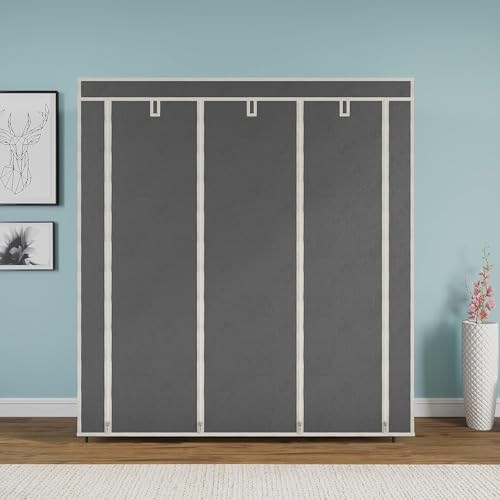 Image of Maison & Cuisine Collapsible Wardrobe Portable and Foldable Clothes Almira, 2 Hanging Space, 8 Shelves (Non-Woven Fabric, 112 x 38 x 145cm) (Grey, 88230)
