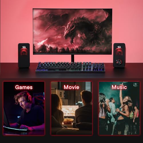 Redragon GS500 Stentor PC Gaming Speaker, 2.0 Channel Stereo Desktop Computer Speaker with Red Backlight, Quality Bass and Crystal Clear Sound, USB Powered with a 3.5mm Connector - Image 10