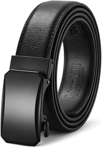 LionVII Men's Ratchet Belt - Genuine Leather Belt for Casual with Automatic Buckle, Adjustable Trim to Fit 28-50